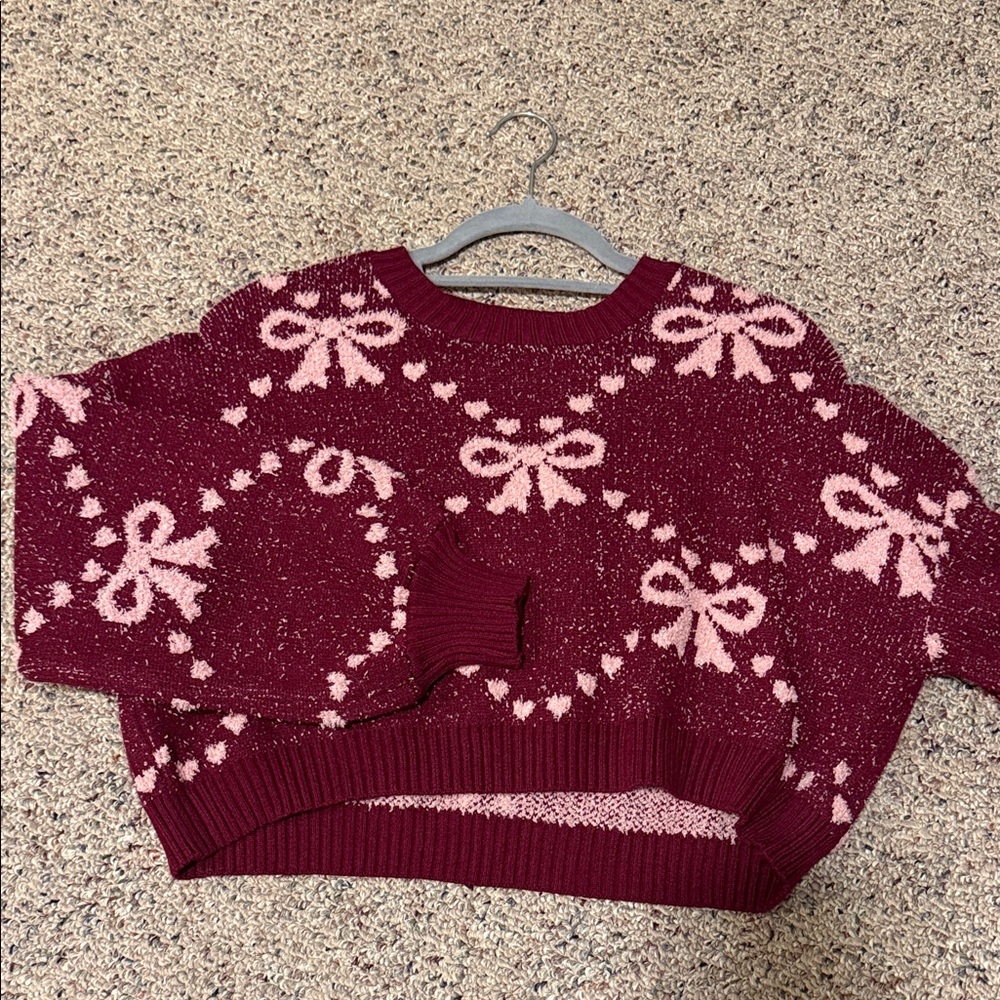 Altar'd State Burgundy and Pink Bow Sweater